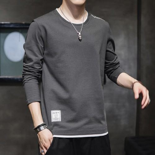 Trendy Cotton Sweatshirts For Men White Color Round Neck Long Sleeve - Dark Grey image