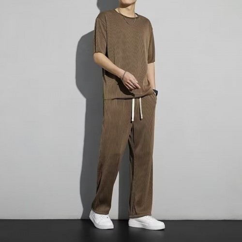 Men's Tracksuits Casual Set Sports Round - Brown image