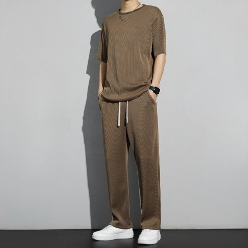 Men's Tracksuits Casual Set Sports Round - Brown image