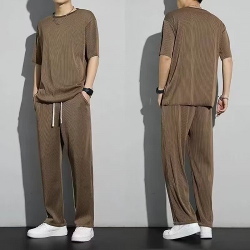 Men's Tracksuits Casual Set Sports Round - Brown image