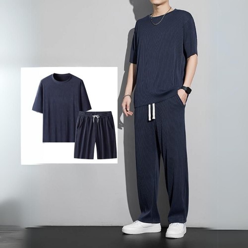 Men's Tracksuits Casual Set Sports Round - Navy Blue image