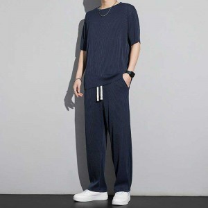 Men's Tracksuits Casual Set Sports Round - Navy Blue
