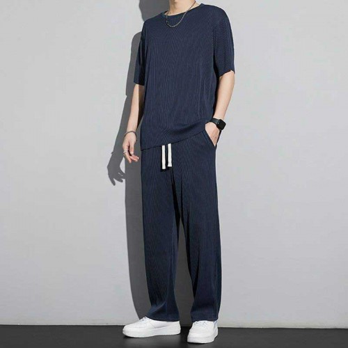 Men's Tracksuits Casual Set Sports Round - Navy Blue image