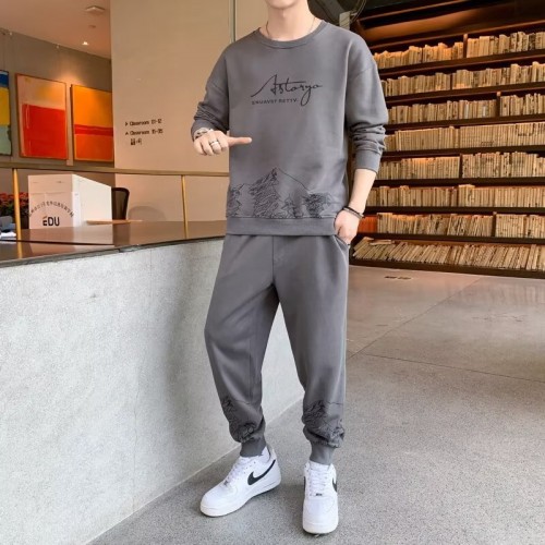 Men's Dark Grey Color Tracksuits Casual 2 Piece Set image