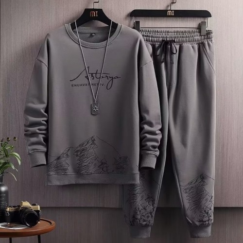 Men's Dark Grey Color Tracksuits Casual 2 Piece Set image