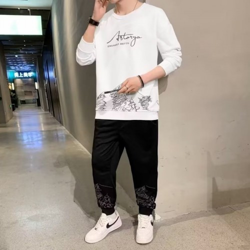 Men's White Color Tracksuits Casual 2 Piece Set image