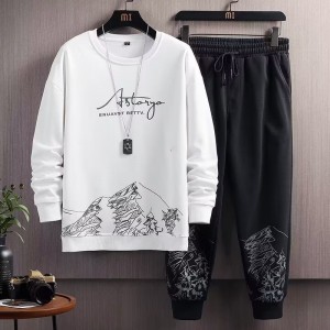 Men's White Color Tracksuits Casual 2 Piece Set