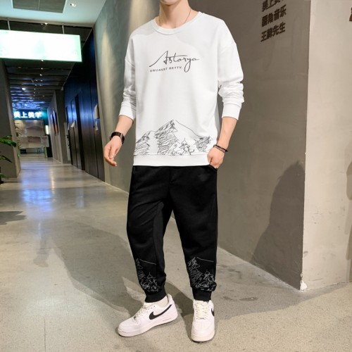 Men's White Color Tracksuits Casual 2 Piece Set image