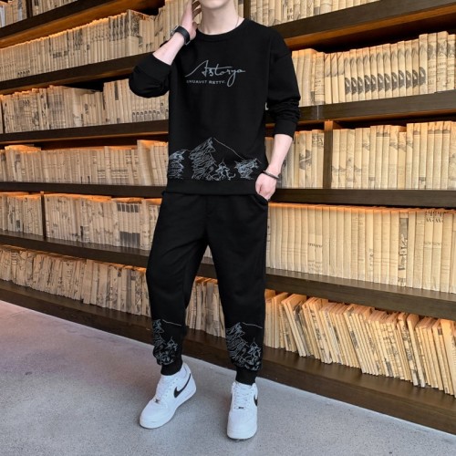 Men's Black Color Tracksuits Casual 2 Piece Set image