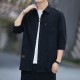 Men's Long Sleeves Cotton Shirt With Turn Down Collar - Black image