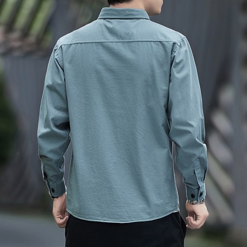 Men's Long Sleeves Cotton Shirt With Turn Down Collar - Light Blue image