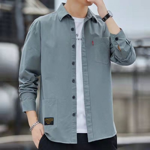 Men's Long Sleeves Cotton Shirt With Turn Down Collar - Light Blue image