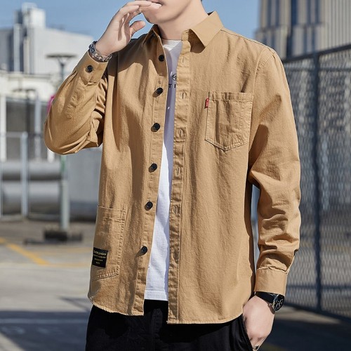 Men's Long Sleeves Cotton Shirt With Turn Down Collar - Brown image