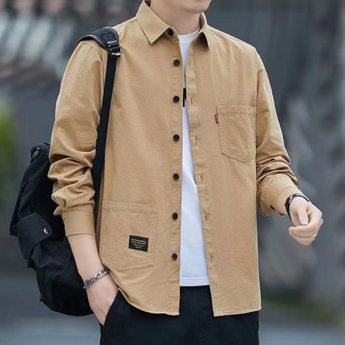 Men's Long Sleeves Cotton Shirt With Turn Down Collar - Brown image