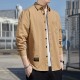 Men's Long Sleeves Cotton Shirt With Turn Down Collar - Brown image