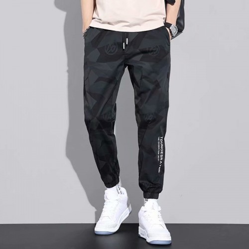 Men's Camouflage Sweatpants Casual Multi Pockets Bottoms Elastic-Black image