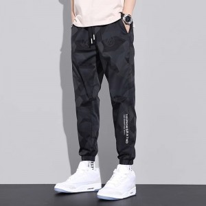 Men's Camouflage Sweatpants Casual Multi Pockets Bottoms Elastic-Black