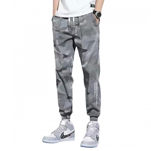 Men's Camouflage Sweatpants Casual Multi Pockets Bottoms Elastic-Grey image