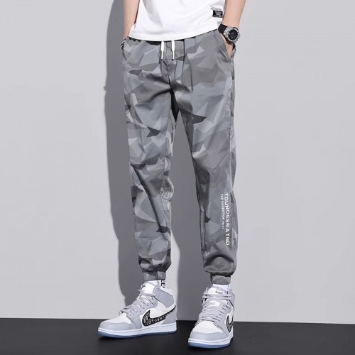 Men's Camouflage Sweatpants Casual Multi Pockets Bottoms Elastic-Grey image