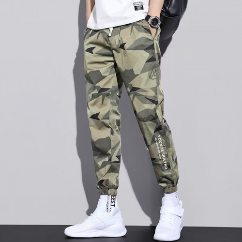 Men's Camouflage Sweatpants Casual Multi Pockets Bottoms Elastic-Green image