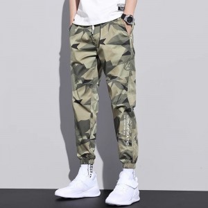 Men's Camouflage Sweatpants Casual Multi Pockets Bottoms Elastic-Green