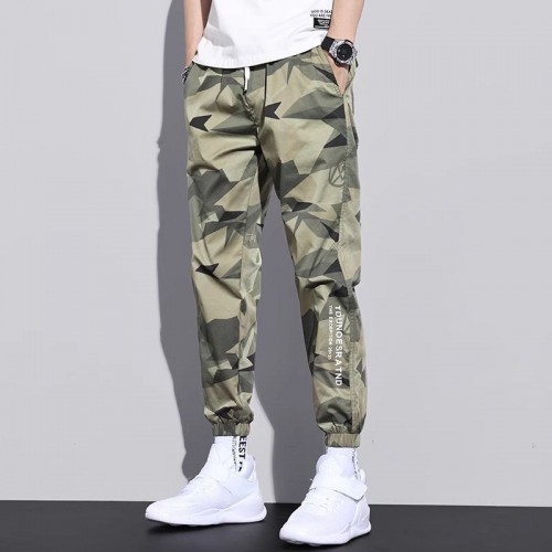 Men's Camouflage Sweatpants Casual Multi Pockets Bottoms Elastic-Green image