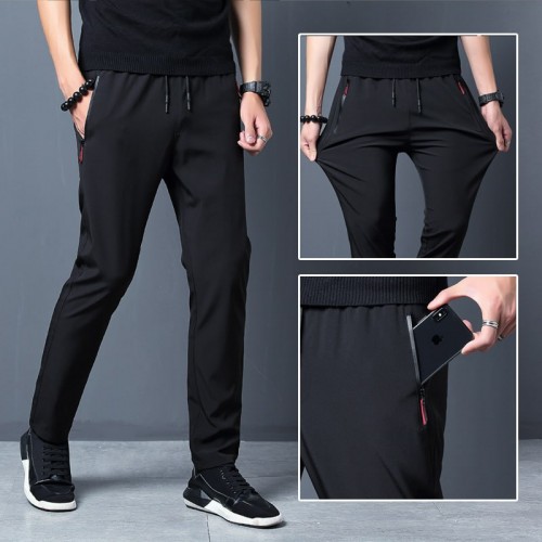 Men's Casual Black Color Slightly Stretch Sports Pants image