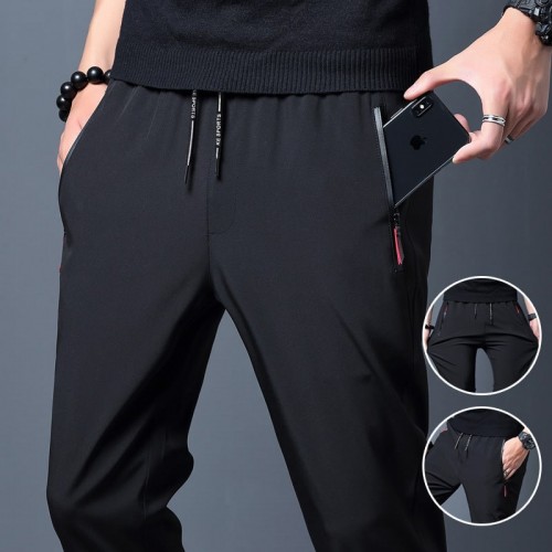 Men's Casual Black Color Slightly Stretch Sports Pants image