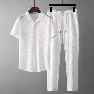 New Men's Fashion Classic Shirt Trousers Set - White