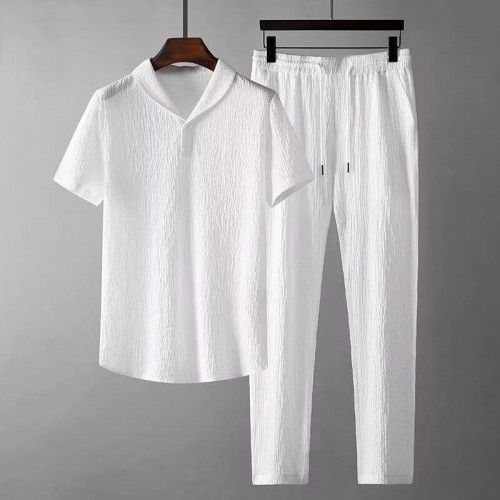 New Men's Fashion Classic Shirt Trousers Set - White image