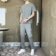 Men's Sports Short Sleeve Pants Two Piece Round Neck Tracksuit - Grey image