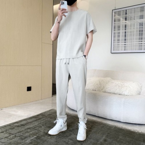 Men's Short Sleeve Ice Silk Leisure Tracksuits - White image