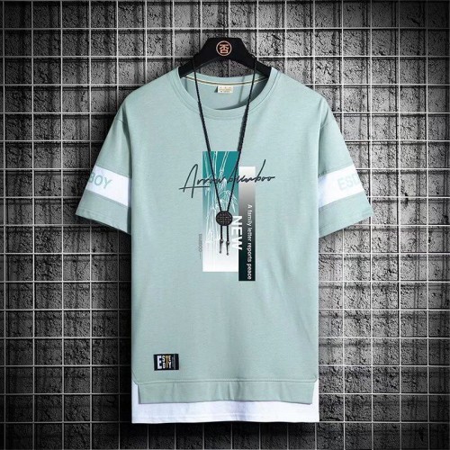 Men's Cotton T-Shirt: Fashionable O-Neck Casual Tee - Green image