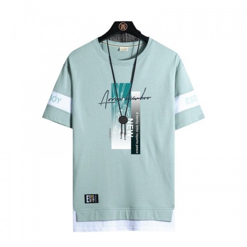 Men's Cotton T-Shirt: Fashionable O-Neck Casual Tee - Green image