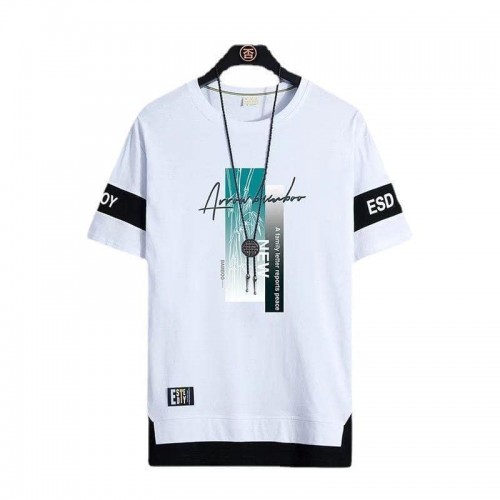 Men's Cotton T-Shirt: Fashionable O-Neck Casual Tee - White image