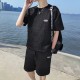 Men's Linen T-Shirt & Shorts Set Casual & Sporty - Black image