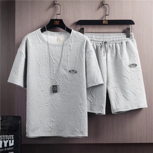 Men's Linen T-Shirt & Shorts Set Casual & Sporty - Grey image