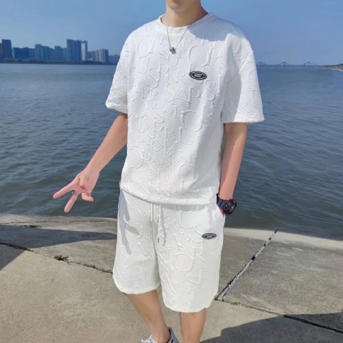 Men's Linen T-Shirt & Shorts Set Casual & Sporty - White image