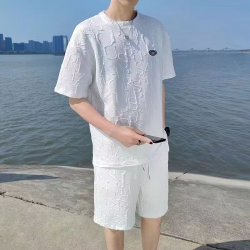 Men's Linen T-Shirt & Shorts Set Casual & Sporty - White image