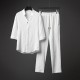 Men Short Sleeve Linen Shirt And Pants Sets - White image