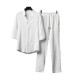 Men Short Sleeve Linen Shirt And Pants Sets - White image