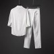 Men Short Sleeve Linen Shirt And Pants Sets - White image