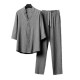 Men Short Sleeve Linen Shirt And Pants Sets - Grey image