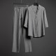 Men Short Sleeve Linen Shirt And Pants Sets - Grey image