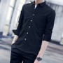 Korean Style Slim Fit Long Sleeve Shirt - Black