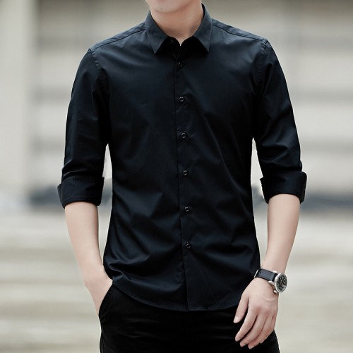 Men Classic Fit Long Sleeve Wrinkle Free Button Shirt - Black image