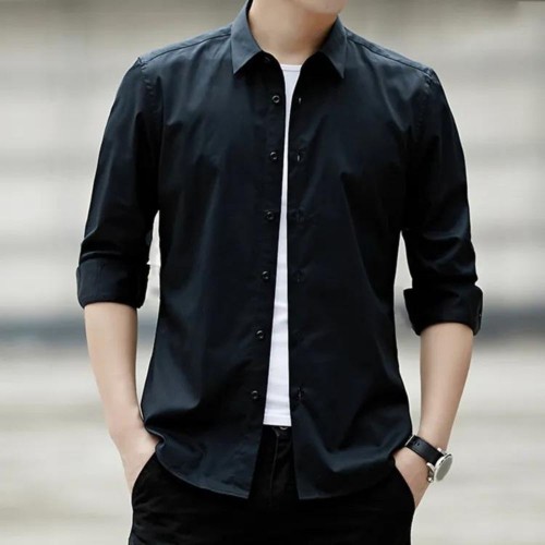 Men Classic Fit Long Sleeve Wrinkle Free Button Shirt - Black image