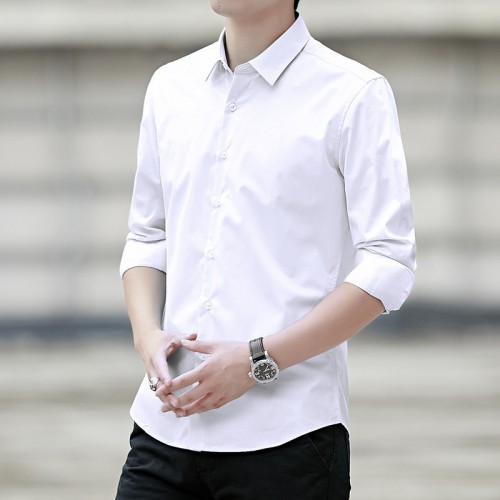 Men Classic Fit Long Sleeve Wrinkle Free Button Shirt - White image