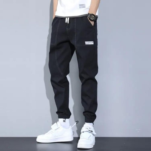 High-Quality Loose Thick Cargo Jogger Pants - Black image