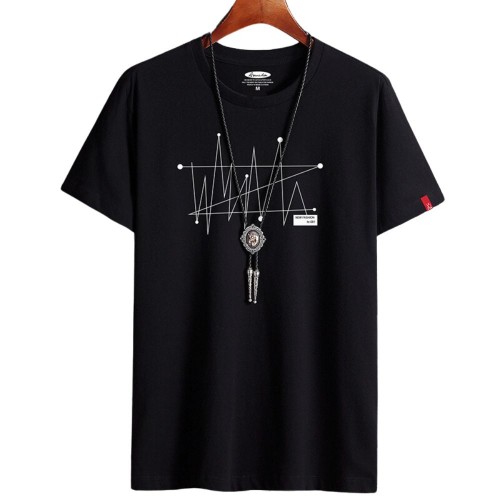 New Korean Style Men's Short-Sleeved Cotton T-Shirt - Black image